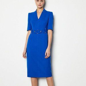 Karen Millen Cobalt Royal Blue Forever cinch waist midi pencil dress size 10